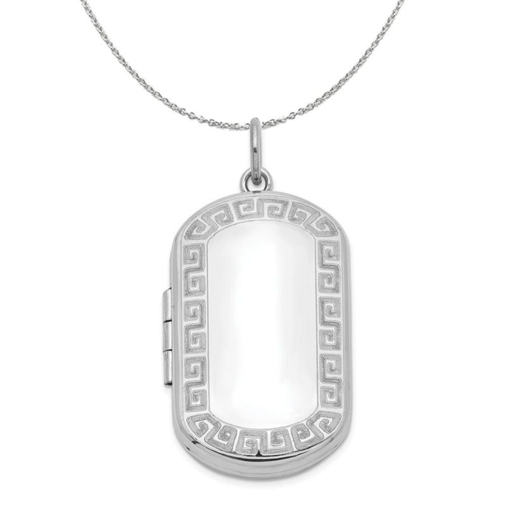 Silver 30mm Greek Key Border Rectangular Locket Necklace - 16 In